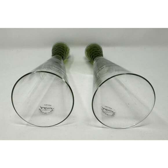 ARTLAND PRESCOTT Crystal Champagne Flutes Handblown Honeycomb GREEN Set of 2 - Picture 7 of 11